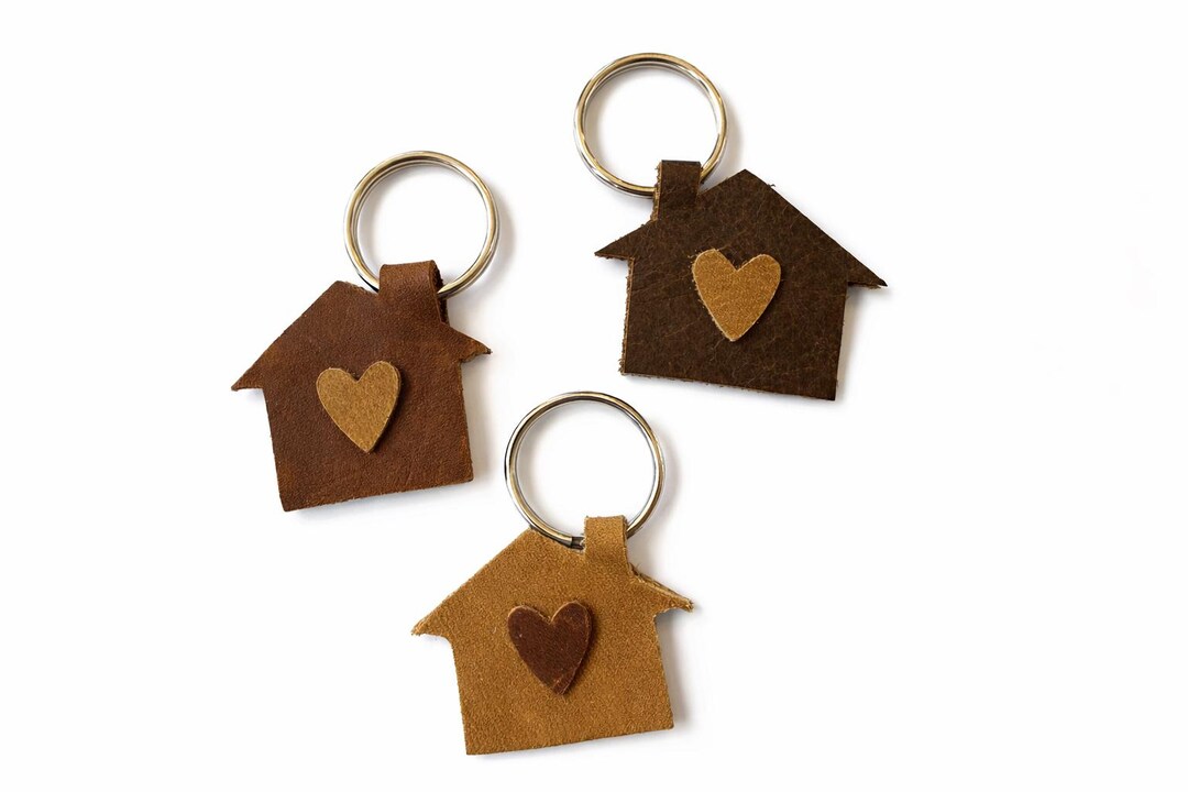 Genuine Leather Small House-shaped Keychain With Heart. - Etsy