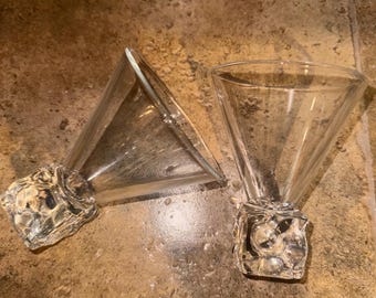 DiSaronno Melting Ice Cube Base Martini/Cocktail Glasses Set of 2 Collectible Barware