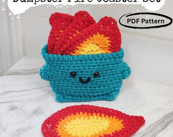 Patrón de ganchillo para posavasos "Contenedor en llamas" (Descarga digital)