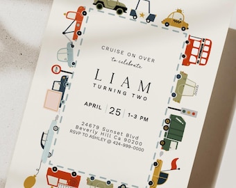 Transportation Birthday Invitation, Trucks, Cars, Birthday Invite, Truck and Cars Birthday Template,Editable  Birthday Invitation for Boys