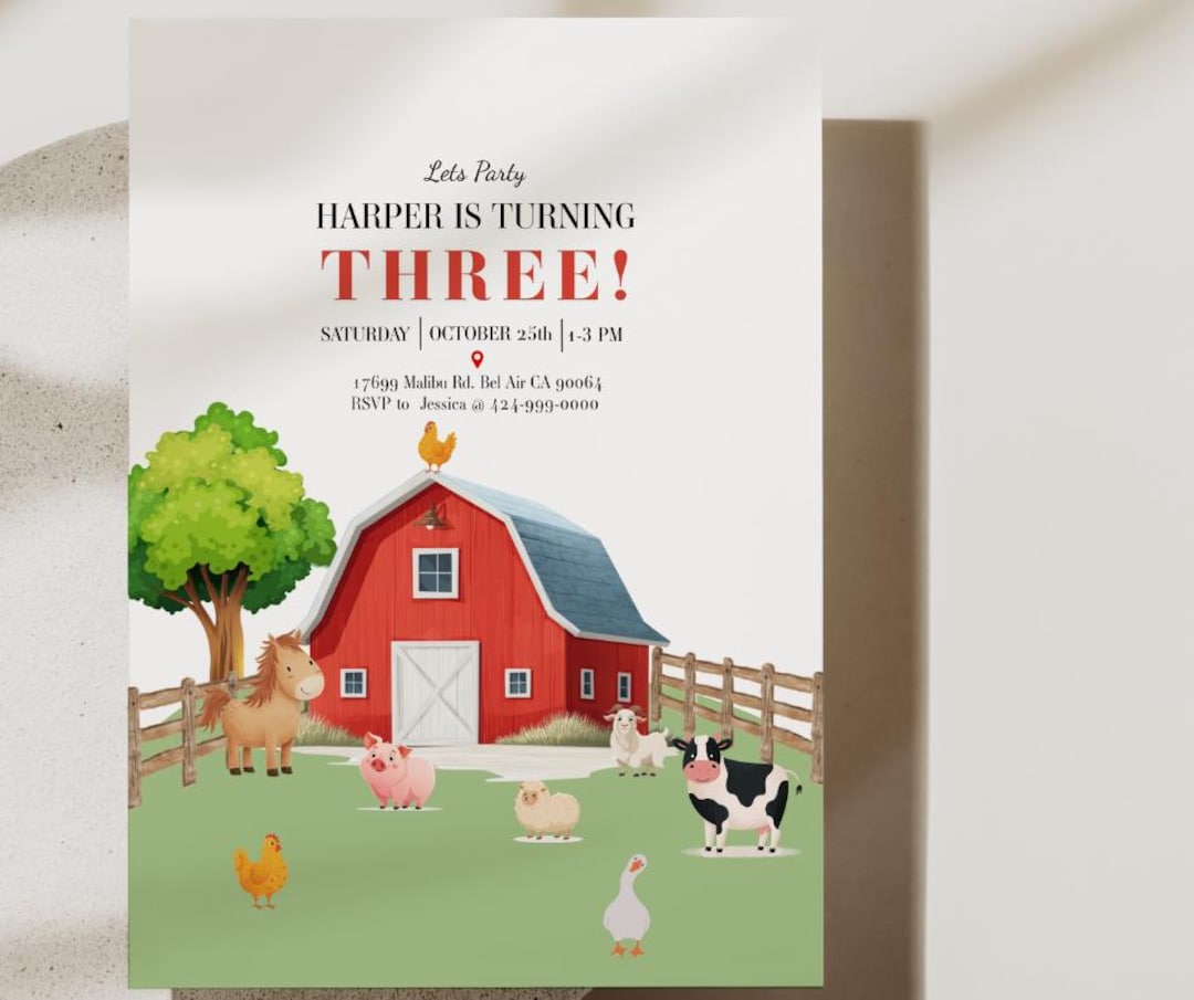 Farm Birthday Invitation Template: Barnyard Animals Party Invite ...
