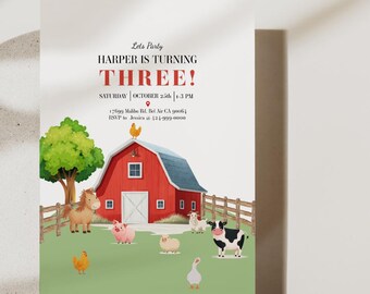 Farm Birthday Invitation Template: Barnyard Animals Party Invite (Digital Download)