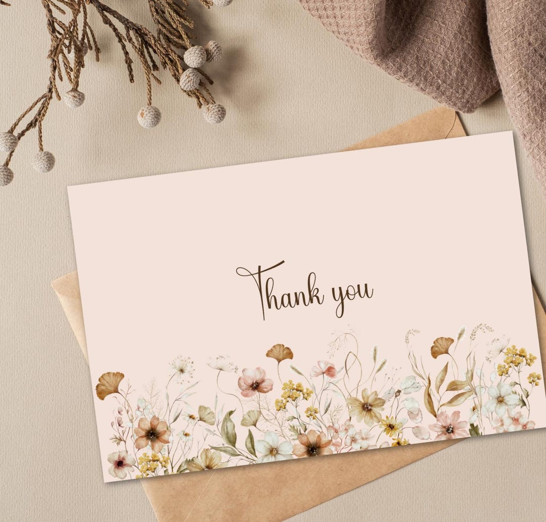 Rustic Floral Thank You Card Template: 6x4 Printable (digital Download ...