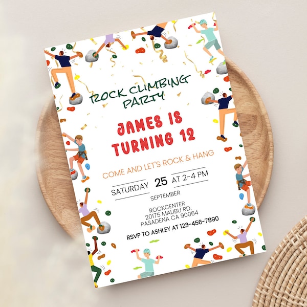 Editable Indoor Rock Climbing Birthday Invitation for Kids - Adventure Theme Party Invite - DIY Printable Climbing Wall Celebration