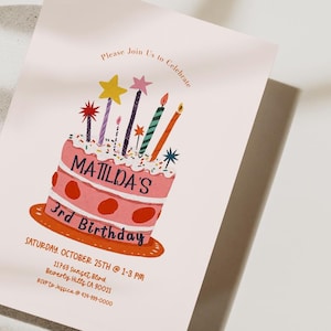Editable Cake Birthday Invitation: Kids Party Template (Digital Download 5x7" )