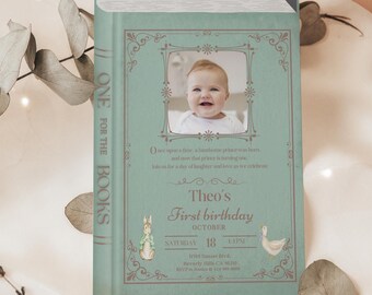 One for the Books Birthday Invitation | Storybook First Birthday Template | Editable Book Theme Invite