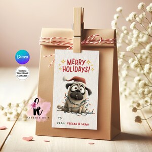 Bearbeitbare Hund Weihnachtsgeschenkanhänger, druckbare Welpen Weihnachtsgeschenkanhänger, Urlaub Favor Tags, Frohe Weihnachten, Weihnachtslicht | Christmas_Tag005