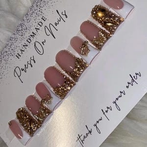 Gold Bling With White French Tips Acrylic Press On Nails