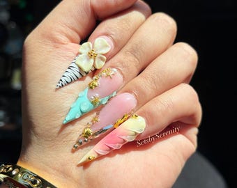 Summer Beach Bling Set Acrylic Press On Nails