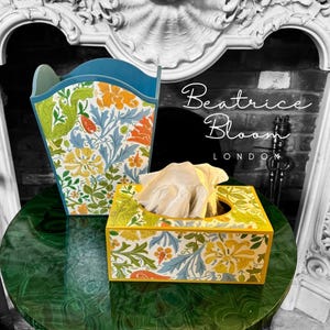 William Morris Compton Spring. Handmade bespoke Waste paper bin & tissue box cover basket, bedroom bin, office bin, bathroom bin