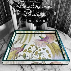 Kew Bird of Paradise ottoman tray,footstool tray,coffee table tray,green,lilac,available in 5 x sizes,matching items available handmade