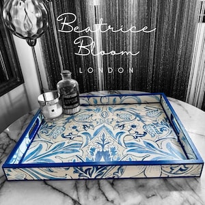 William Morris Simply Severne Morris & Co blue coffee table tray,xl tray,ottoman tray,footstool tray,decoupage tray.Handmade in 5 X SIZES
