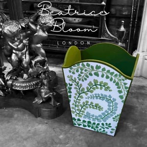 Barnes waste paper bin - Decoupage in Fayola by Harlequin in clover/chalk handmade by Beatrice Bloom London