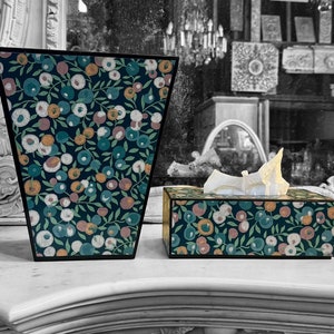 Carnaby waste paper bin & tissue box cover, tissue box holder - Liberty Wiltshire print. Handmade by Beatrice Bloom London