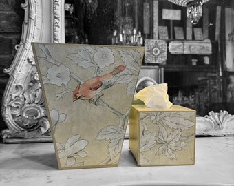 Chiswick Grove by Sanderson waste paper bin and square tissue box cover - Decoupage by Beatrice Bloom London