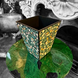 Carnaby waste paper bin - Decoupage in Liberty&#39;s Wiltshire in Lichen colour way. Handmade by Beatrice Bloom London