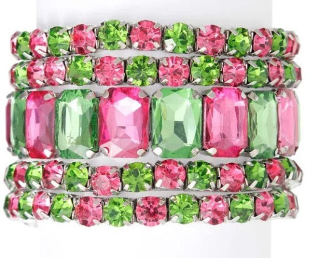 Pink and Green Crystal Bracelets Set Etsy