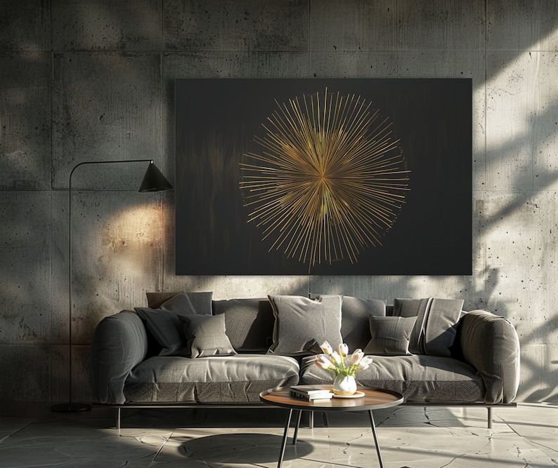 Gold & Black Wall Decor Modern Abstract Sunburst Art, Gold Accent