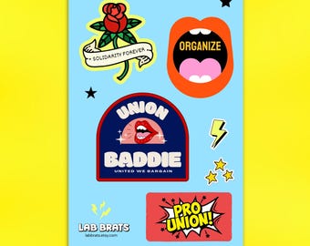 Union Sticker Sheet, 4 Vinyl Waterproof Stickers, Solidarity Forever, Workers rights