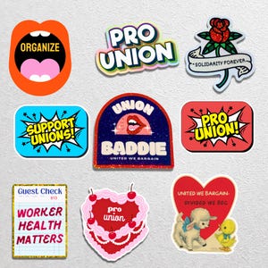 Union Sticker Pack, 9 pro-union stickers, workers&#39; rights, unionize, organize sticker, proud union, united we bargain, solidarity forever