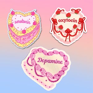 Aufkleber Set (3): Dopamin-, Serotonin- und Oxytocinkuchen, Psychiatrie, Geschenk für PhD, Psychiatrie, Neuropsychologie