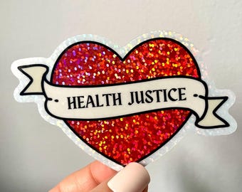 Health Justice hart glittersticker, waterdicht vinyl