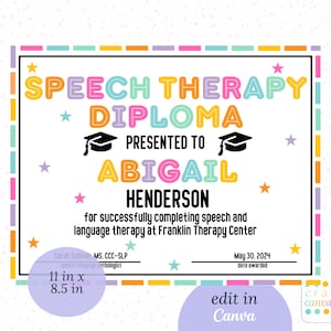 Sprachtherapie-Student DIY-Diplom bearbeitbare Canva-Vorlage, anpassbarer Abschluss der Fütterungstherapie, OT PT-Zertifikat, Kindertherapeut