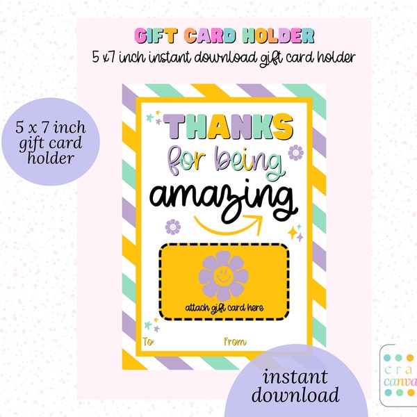 Thanks for Being Amazing Appreciation Gift Card Holder Printable, Teacher Thank You Gift, Staff Card, End of School Year Instant Download