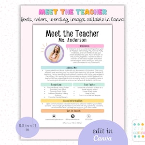 Meet the Teacher Template, Editable Teacher Introduction, Back to School Prep