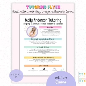 Customizable Tutoring Services Flyer Template, Editable in Canva, Summer Services Handout, Colorful School Advertisement