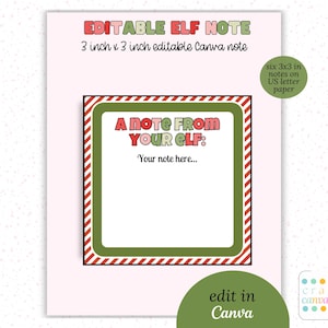 Elf Editable Canva Note, Customizable Christmas Card Template, Letter for Kids