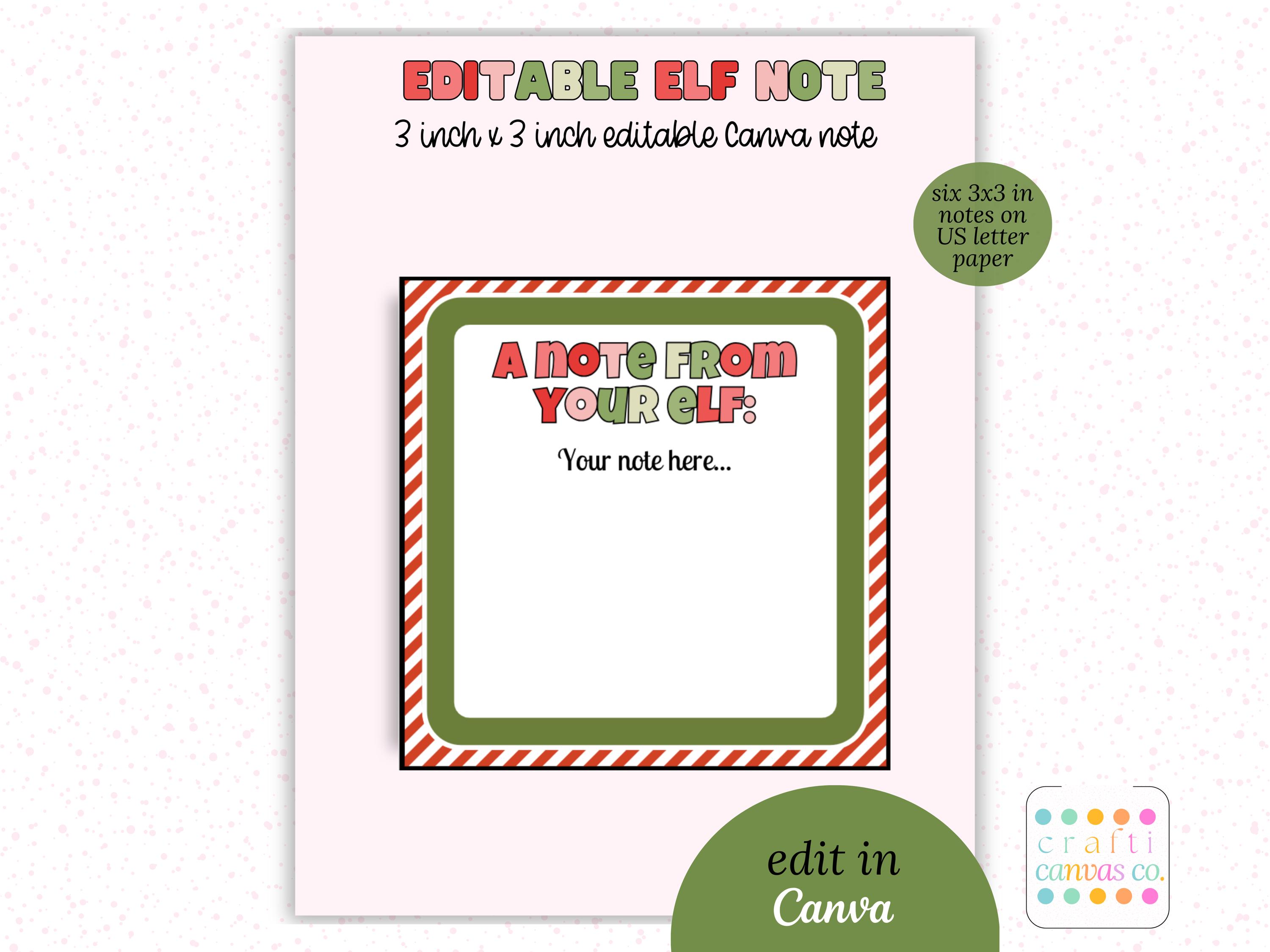 Elf Editable Canva Note, Customizable Christmas Card Template, Letter ...