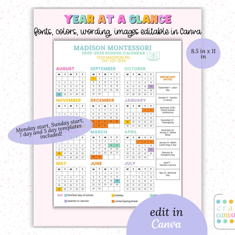 25 26 Jcps School Year Calendar Etsy Canada