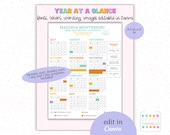 2026-2027 Editable School Calendar Template | Year at a Glance Schedule for Day Care & Sports Teams