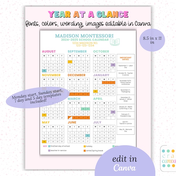 2024 School Calendar Template Etsy Australia