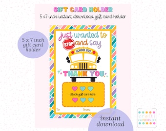 Bus Driver Gift Card Holder Printable, Crossing Guard Thank You Gift, Stop and Say Thank you End of School Year Instant Download
