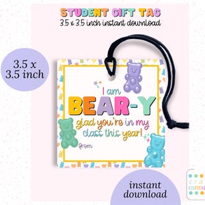 Gummy Bear student welkomstcadeau label, terug naar school, opendeurdag gunst, PTO PTA direct downloaden
