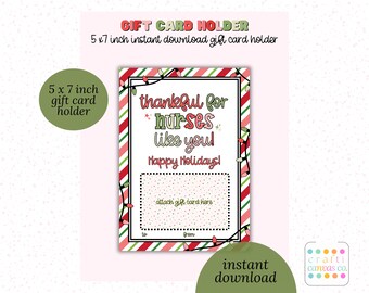 Portatarjetas de regalo de Navidad para enfermeras como usted, imprimible, regalo de agradecimiento para el personal médico, descarga instantánea