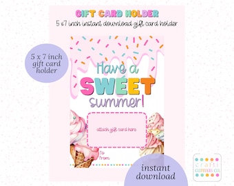 Karta podarunkowa Have a Sweet Summer do wydrukowania, prezent z podziękowaniami dla nauczyciela lodów, karta pracownicza, natychmiastowe pobieranie na koniec roku szkolnego