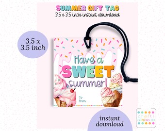 甘い夏のアイスクリームのギフトタグ、学年末の先生へのプレゼント、夏の感謝のプレゼントタグ、即時ダウンロード、PTO PTAギフト