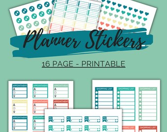 Planner Stickers | Green | Printable | 16 Pages