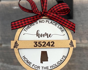 Personalized Zip Code Christmas Ornament: Laser Engraved Wood
