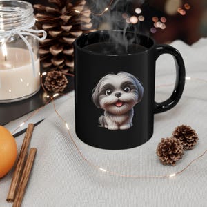 Shih Tzu - Taza de café de cerámica negra divertida y caprichosa, regalo perfecto para dueños de mascotas y amantes de los animales, disponible en 11 oz y 15 oz