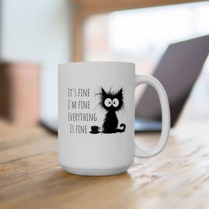 Playful Black Cat Ceramic Mug Cute Coffee Cup for Cat Lovers, Fun Gift, Home & Kitchen Decor, 11oz and 15oz Options
