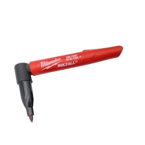 May include: Red Milwaukee INKZALL fine point marker with a black tip and a black angled handle. The marker has the text "FINE POINT 48-22-3100" and "INKZALL" printed on the side.