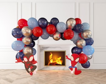 Spidey Birthday Balloon Arch: Red, Blue, and Silver Party Garland