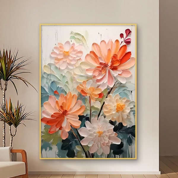 Original Flower Oil Painting on Canvas Large Abstract 3D Textured Colorful Floral Wall Art Custom Modern Fashion Home Living Room Decor Gift