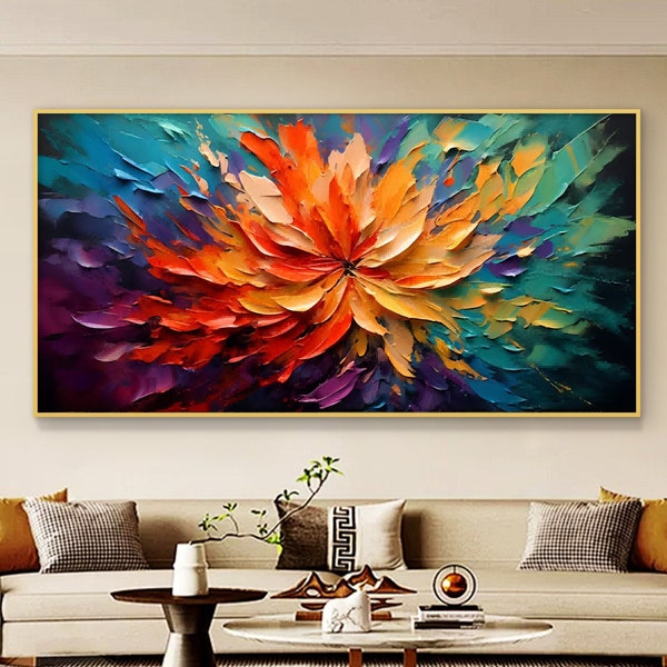 Original Ölgemälde auf Leinwand, große Wandkunst, abstrakte Blumenkunst, individuelle Malerei, minimalistisches Wohnzimmer, Heimdekoration, Geschenk