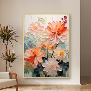 Large Original Flower Oil Painting on Canvas, Pink Floral Wall Art, Abstract Custom Painting, Modern LivingRoom Home Decor,Personalized Gift