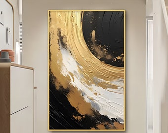 Abstract Gold Foil Texture Oil Painting On Canvas, Large Wall Art Custom Painting,Original Gold Wall Decor Minimalist Living Room Decor Gift